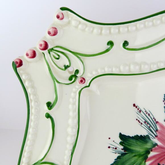 Casafina Portugal Hand Painted Floral Pierced Lace Edge 12.25" Ceramic Platter - Picture 16 of 16
